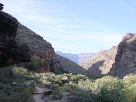 W - Gradually descending Bright Angel Canyon, South Rim in distance.JPG